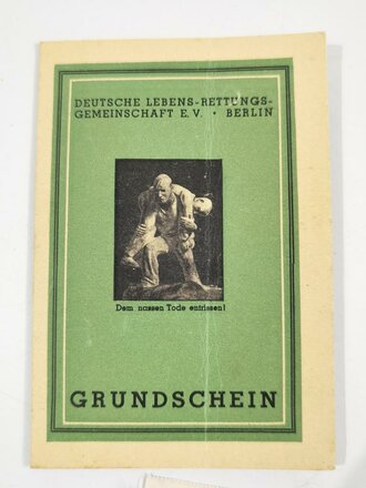 Leistungsschein "DLRG Grundschein" mit Stoffabzeichen, Berlin 04.11.1943, ausgestellt auf einen Oberfähnrich, gebraucht, DIN A6
