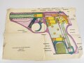 Lehrtafel/Technischer Plan/Schema, Pistole Mauser HSc, Ausgabe 1942, Eisenschmidt Verlag Berlin, ca. 45 x 63 cm, stark gebraucht