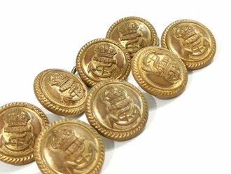British WWII, Royal Navy, Set of eight Brass Buttons, 23 mm, used gc