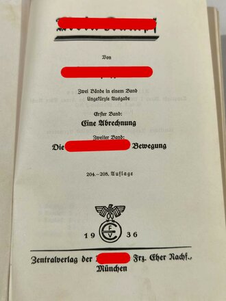 Adolf Hitler " Mein Kampf" Ausgabe mit Goldschnitt von 1936 im Schuber, sehr guter Zustand