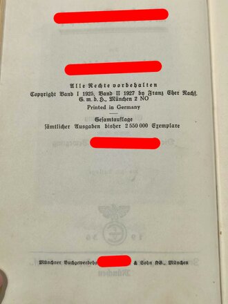 Adolf Hitler " Mein Kampf" Ausgabe mit Goldschnitt von 1936 im Schuber, sehr guter Zustand