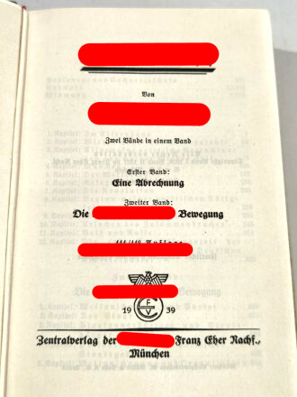 Adolf Hitler " Mein Kampf" Hochzeitsausgabe mit Goldschnitt von 1940 mit Widmung der Gemeinde Viernheim,  im Schuber, sehr guter Zustand