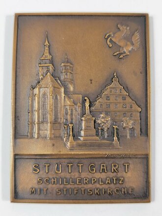 Erinnerungsplakette "der Stadt der Auslandsdeutschen Stuttgart" anlässlich des internationalen Rollschuhkampf 1937 in der Stuttgarter Stadthalle"  5 x 7cm
