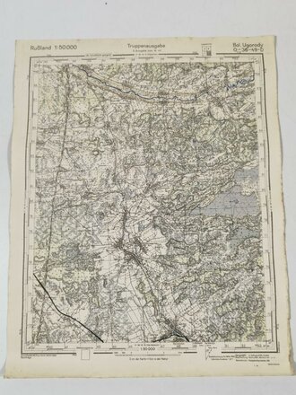 Truppenkarte Rußland 1:50000 " Bol-.Ugorody"  datiert 1943. Maße 35 x 45cm