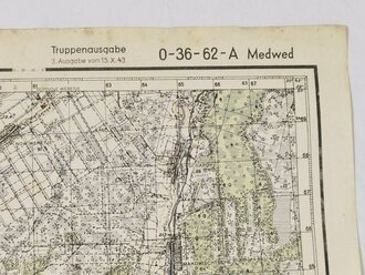 Truppenkarte Rußland 1:50000 " Medwed"  datiert 1942. Maße 35 x 45cm