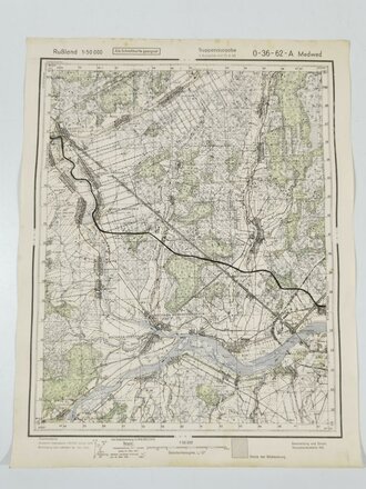 Truppenkarte Rußland 1:50000 " Medwed"  datiert 1942. Maße 35 x 45cm