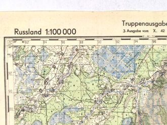 Truppenkarte Rußland 1:50000  datiert 1942, Maße 35 x 45cm