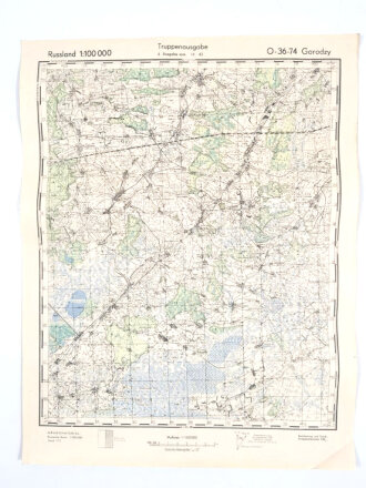 Truppenkarte Rußland 1:100.000 "Gorodzy"   datiert 1943, Maße 35 x 45cm