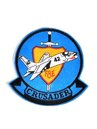 U.S. Navy/USMC, "Crusader F8E 42" Vought F-8 Crusader flight jacket patch, Vietnam War, ca. 12 x 12 cm