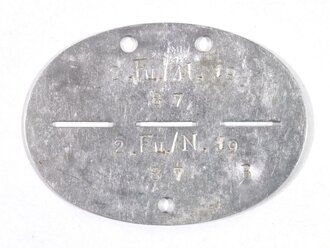 Erkennungsmarke Aluminium eines Angehörigen "Fu./N.19"