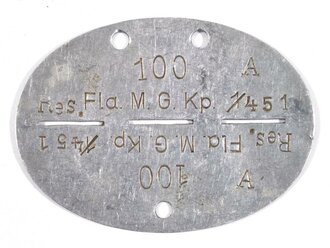 Erkennungsmarke Aluminium eines Angehörigen "Fla.M.G.Kp 451"