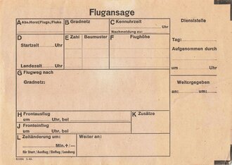 Luftwaffe Vordruck "Flugansage" DIN A5, nicht ausgefüllt, sie erhalten ein ( 1 ) Stück