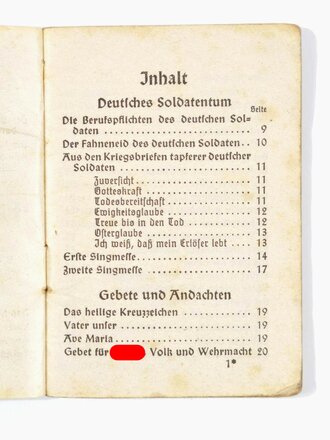 "Katholisches Feldgesangbuch", 95 Seiten, 1938, ca. 10,5 x 7,5 cm, gebraucht