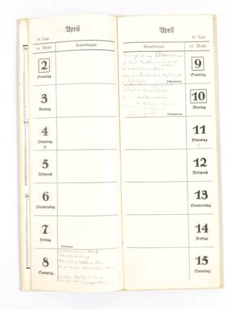 "Terminkalender 1939", hrsg. v. Faßfabrik Wellhöfer, Würzburg Heidingsfeld, ca. 29,5 x 10,5 cm, gebraucht