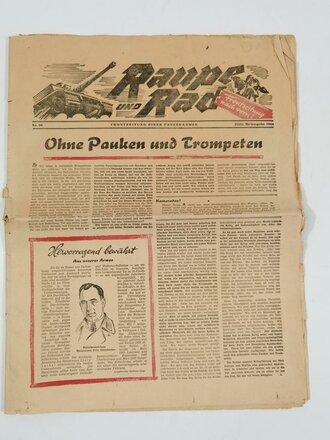 "Raupe und Rad - Frontzeitung einer Panzerarmee", Erste Maiausgabe 1944, Nr. 60, 15 Seiten, gebraucht