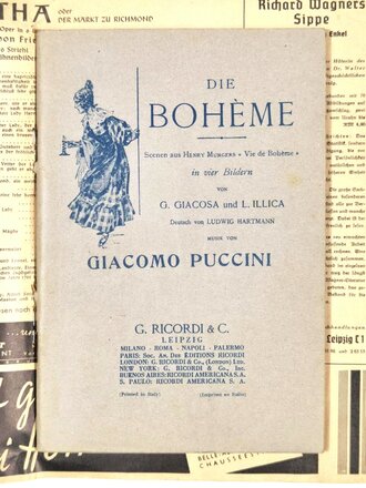 KDF Begleitheft "Volksoper- Die Boheme, Puccini", 3.2.1941, ca. 24 x 17 cm, gebraucht