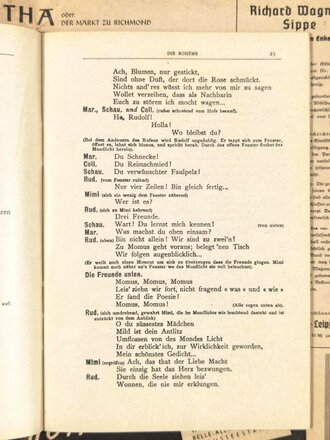 KDF Begleitheft "Volksoper- Die Boheme, Puccini", 3.2.1941, ca. 24 x 17 cm, gebraucht