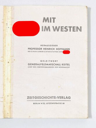 "Mit Hitler im Westen", Heinrich Hoffmann, ohne Seitenzahl, 1940, ca. 26 x 19 cm, gebraucht, Einband geklebt