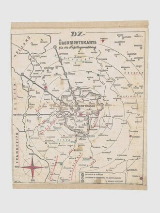 "DZ-Übersichtskarte für die Luftlagemeldung", Gau Hessen-Nassau, ohne Jahr, gefaltet DIN A4, gebraucht, 30x37cm