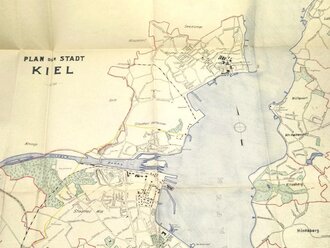 "Kiel und Kanal", Ausgabe 1940, Zwei Karten in Umschlag, Kiel-Schleswig 1:100.000 und Kiel-Wik 1:15.000, mit Umschlag ca. 33 x 23 cm, Karten im guten gebrauchten Zustand