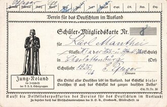"Verein für das Deutschtum im Ausland", Schüler-Mitgliedskarte, Berlin 1925/26