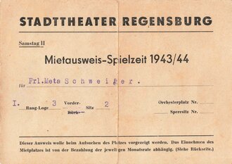 Stadttheater Regensburg, Mietausweis-Spielzeit 1943/44,...