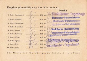 Stadttheater Regensburg, Mietausweis-Spielzeit 1943/44,...