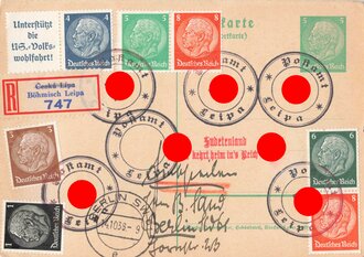 "Befreiung des Sudetenlandes", Ganzsache, Böhmisch Leipa/Ceska Lipa, Oktober 1938, gelaufen