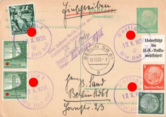 "Befreiung des Sudetenlandes", Ganzsache, Aussig/Usti nad Labem, Oktober 1938, gelaufen