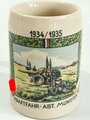 Erinnerungkrug 0,5 Liter eines Angehörigen " Kraftfahr Abteilung Munster 1934/ 1935" Unbeschädigtes Stück , nicht gereinigt