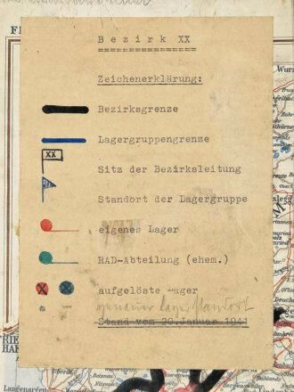 RAD, Standortkarte des Arbeitsgau/Bezirk XX auf "Reisekarte" Tirol und Voralberg, Januar 1941, 1:250.000, ca. 64 x 140 cm, gebraucht