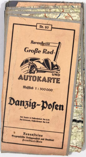RAD, Standortkarte des Bezirk/Arbeitsgau XXVI auf Rad- und Autokarte "Danzig Posen", ohne Jahr, 1:300.000, ca. 98 x 94 cm, gebraucht
