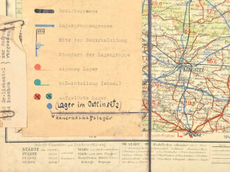 RAD, Standortkarte des Bezirk/Arbeitsgau XXVI auf Rad- und Autokarte "Danzig Posen", ohne Jahr, 1:300.000, ca. 98 x 94 cm, gebraucht