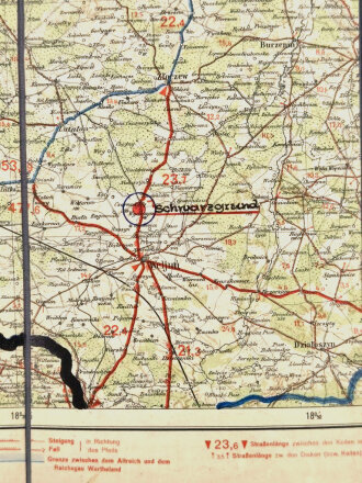 RAD, Standortkarte des Bezirk/Arbeitsgau XXVI auf Rad- und Autokarte "Danzig Posen", ohne Jahr, 1:300.000, ca. 98 x 94 cm, gebraucht