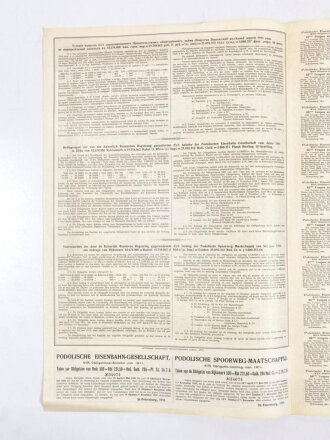 Ostpreußen?, "Obligations-Anleihe der Podolischen Eisenbahn-Gesellschaft", St. Petersburg, 1911, Faltblatt, ca. 43 x 27 cm, gebraucht