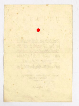 Deutscher Reichskriegerbund (Kyffhäuserbund), "Urkunde anläßlich des Opferschießens für das Winterhilfswerk", Kreisverband Saarbrücken, 1.11. 1936, 34 x 24 cm, gebraucht