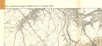 1. Weltkrieg Westfront, Karte "Der Handstreich gegen Lüttich am 3. - 7. August 1914 ", 1:30.000, 111 x 85 cm, gebraucht