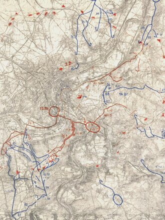 1. Weltkrieg Westfront, Karte "Der Handstreich gegen Lüttich am 3. - 7. August 1914 ", 1:30.000, 111 x 85 cm, gebraucht