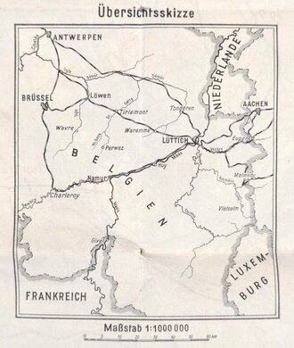 1. Weltkrieg Westfront, Karte "Der Handstreich gegen Lüttich am 3. - 7. August 1914 ", 1:30.000, 111 x 85 cm, gebraucht