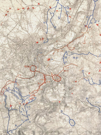 1. Weltkrieg Westfront, Karte "Der Handstreich gegen Lüttich am 3. - 7. August 1914 ", 1:30.000, 111 x 85 cm, gebraucht