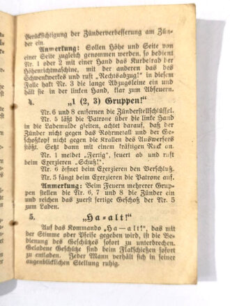 Frühe Wehrmacht "Exerziervorschrift für die 8,8 cm Flak", Kontroll No. 136, gebraucht