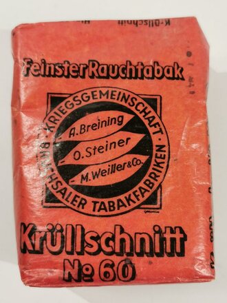 Pack "Feinster Rauchtabak" Kriegsgemeinschaft Bruchsaler Tabakfabriken , ungeöffnet, Steuerbanderole mit Hakenkreuz