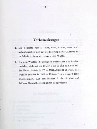REPRODUKTION D124/2, "Maschinengewehr 34 - Teil 2: MG Lafette", ohne Seitenzahl und Herausgeber,  DIN A5, ungebraucht