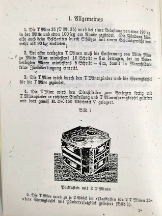 REPRODUKION, D514/2, "Minen und Zünder - Teil 2: T Mine 35", ohne Seitenzahl und Herausgeber, DIN A5, ungebraucht