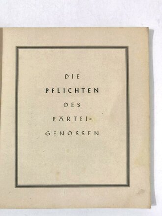 "Ich kämpfe - Pflichten des Parteigenossen", hrsg. v. Zentralverlag der NSDAP, 1943, 91 Seiten 21 x 24 cm, gebraucht, Buchrücken eingerissen, Einband leicht fleckig