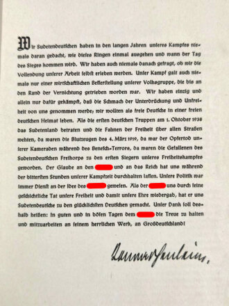 Sudetendeutsches Hilfswerk "Von der SDP zur NSDAP - Ein dokumentarischer Bildbericht", hrsg. v. Franz Höller (Gaupropagandaleiter Sudetenland), ohne Seitenzahl, 1939, 26,5 x 18,5 cm, gebraucht, Stockflecken