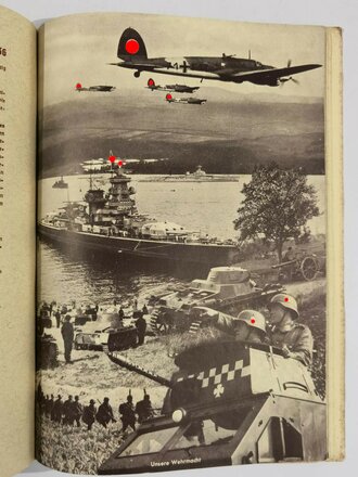 "1933 - 1939: 6 Jahre Nationalsozialistische Staatsführung - Das Werk Adolf Hitlers", hrsg. zum 50. Geburtstag unseres Führers v. d. Deutschen Arbeitsfront (DAF), NSG, KdF und der Gauwaltung Saarpfalz in Neustadt an der Weinstraße, 21 x 30 cm, gebraucht