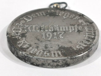 Tragbare Siegermedaille des Kriegsministerium bei den Wettkämpfen 1917. Eisen, Durchmesser 44mm