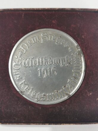 Nicht tragbare Siegermedaille des Kriegsministerium bei den Wettkämpfen 1916. Eisen, Durchmesser 44mm, im Etui
