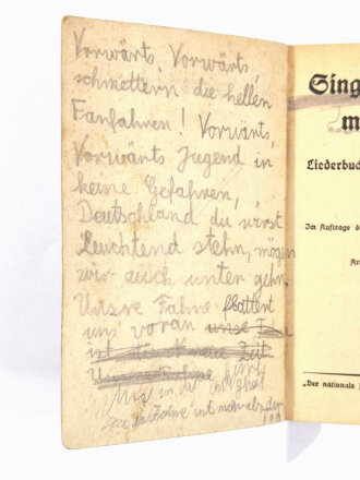 RAD "Singend wollen wir marschieren... Liederbuch des Reichsarbeitsdienstes", 5. Auflage, um 1940, Der Nationale Aufbau Verlag, hrsg. v. Reichsarbeitsführer Thilo Scheller, 158 Seiten, 10,5 x 15 cm, gebraucht